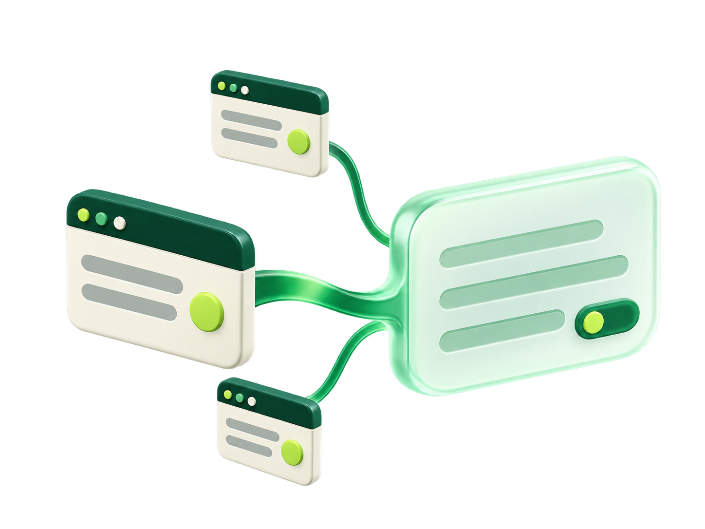 Website source pages connected to a conversational answer, illustrating the path from readable content to AI discovery.